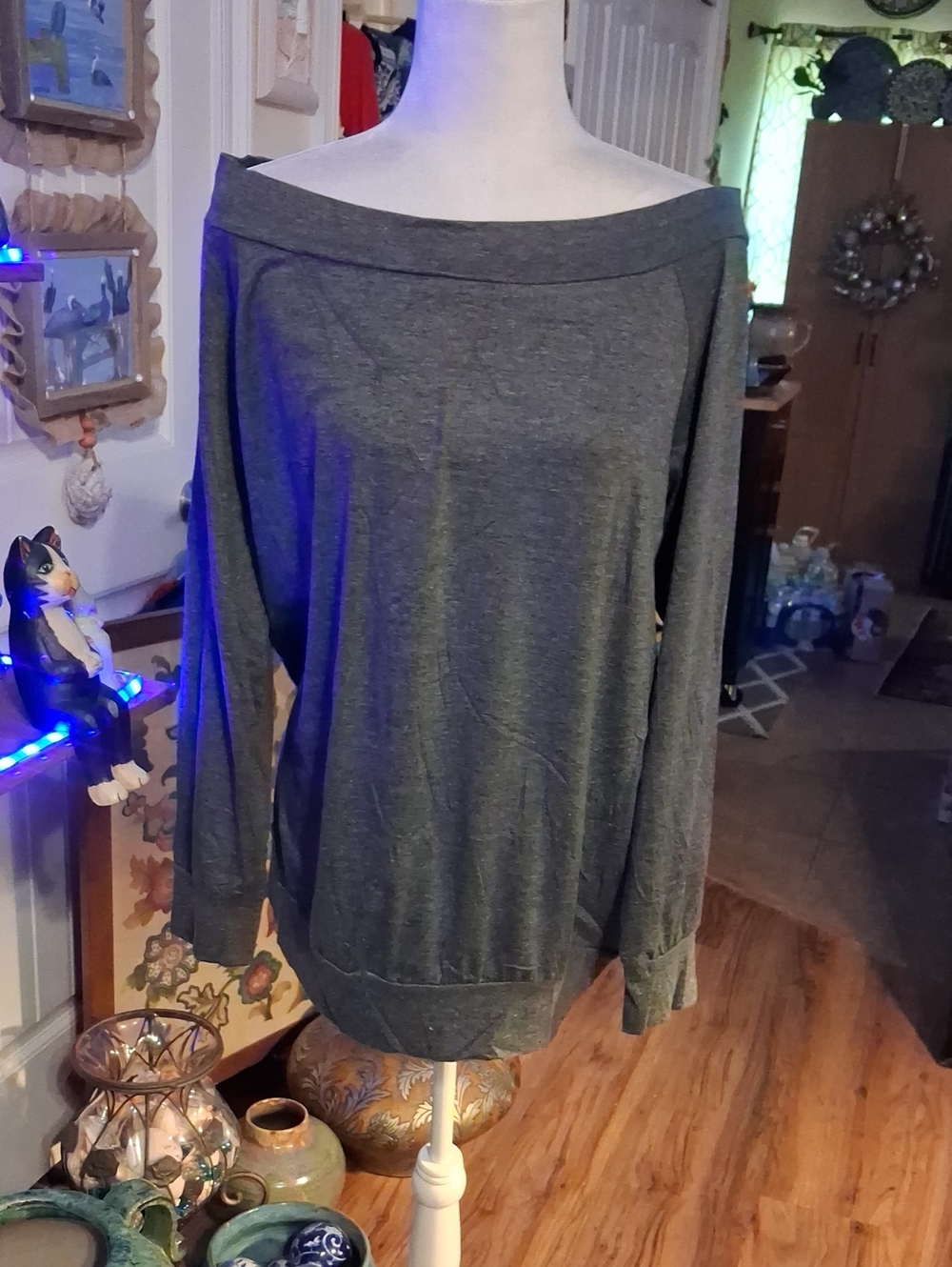 A New Off-the-Shoulder Long Sleeve Top in Heather Gray With Tag